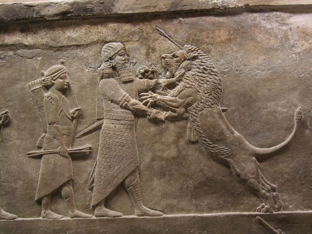 HD Quality Wallpaper | Collection: Artistic, 1024x768 Assyria: Lion Hunts