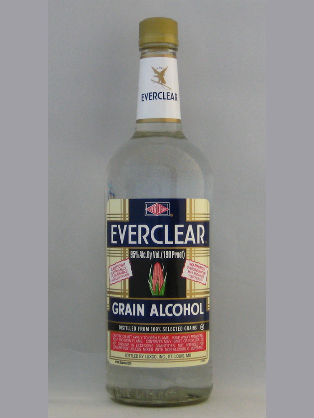 Everclear 190 (proof) vodka grain alcohol straight vodka 1.0L. 