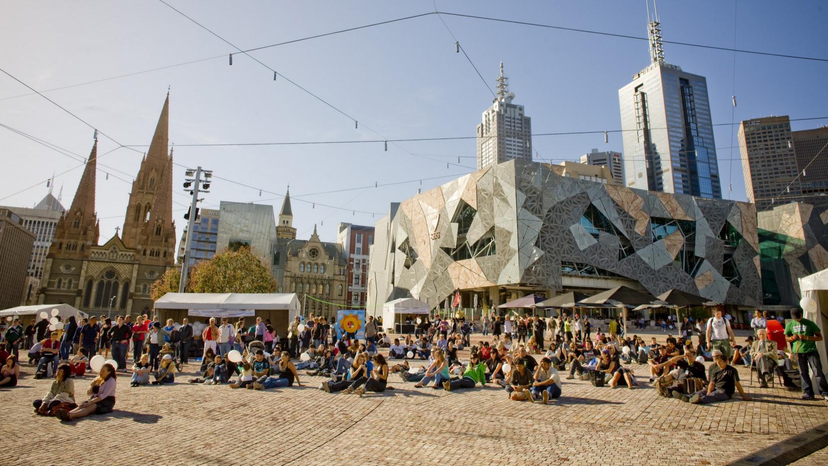 HD Quality Wallpaper | Collection: Man Made, 1663x936 Federation Square Melbourne Australia