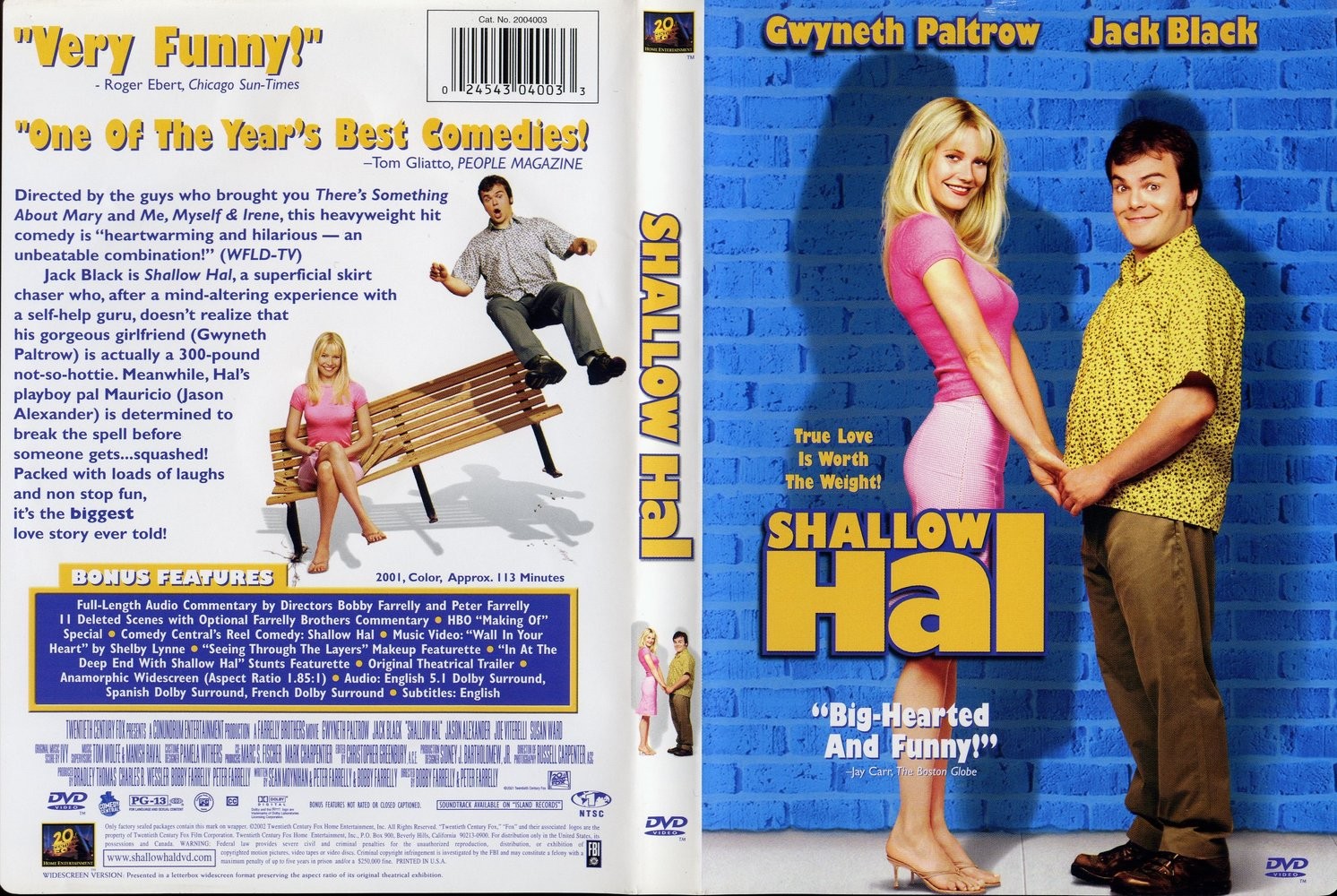 Shallow Hal** 2001-11-09 Fox * cover dvd 1 * stars: Jack Black as Hal + Gwy...