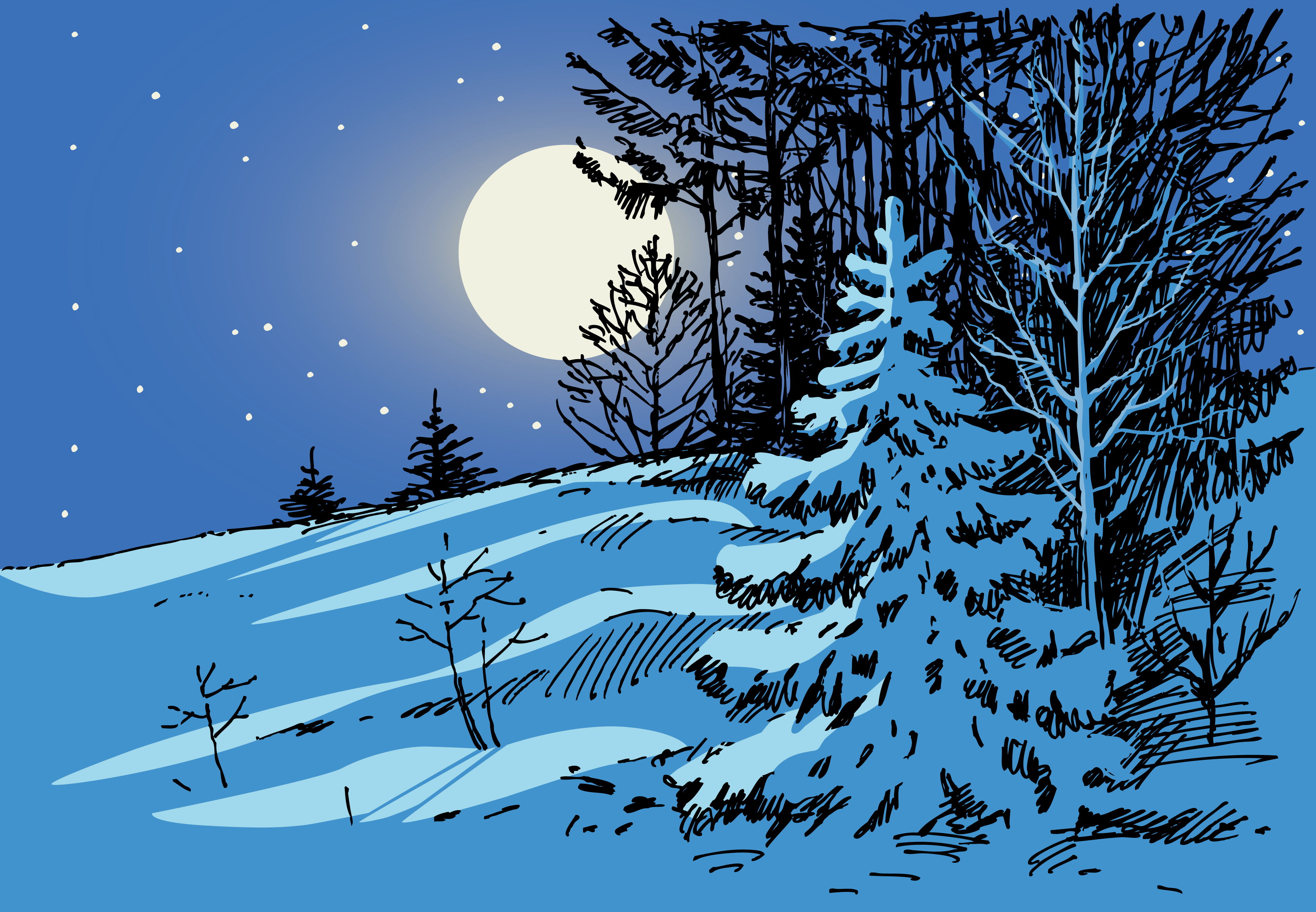 Зимний ночной пейзаж для детей