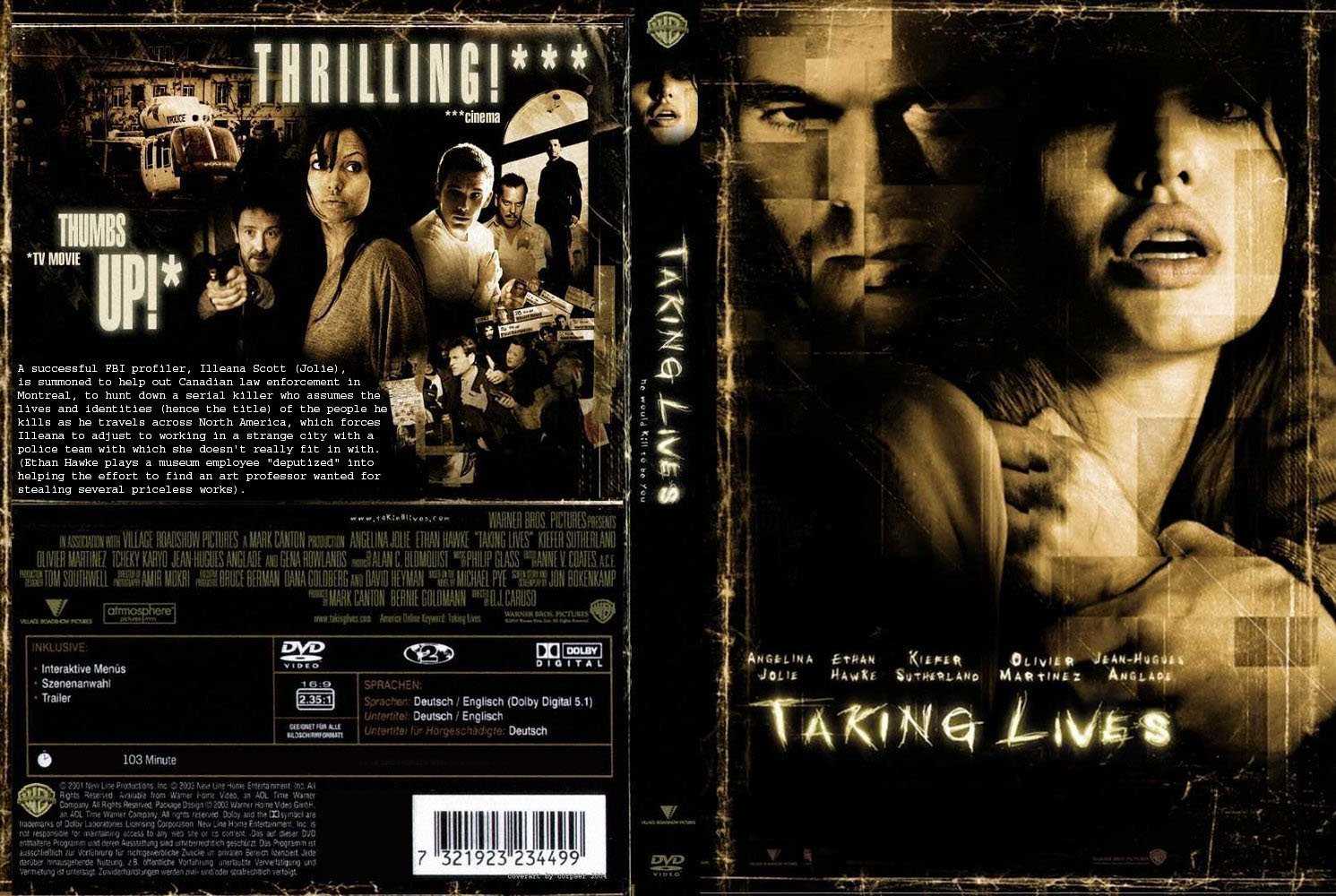 Killer life. DVD Cover. DVD диск Анджелина Джоли. Taking Lives, 2004 DVD Cover.