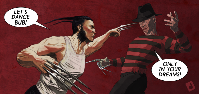 Nice Images Collection: Wolverine Vs. Freddy Desktop Wallpapers